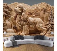 3D Papier Peint Panoramique Cocker Spaniel Forêt,450×315 cm Ville Antique Montagnes Grandes Tissus non tissés Murales Poster pour Salon, Adulte Chambre d'enfants, Étude Décoration