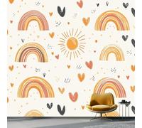 3D Papier Peint Panoramique Dessin Animé Amour Lignes Papier Peint Intissé Décoration Murale, 350 x 256 cm Grandes Murales Poster pour Salon Adulte Chambre d'enfants Étude Décoration, Orange Rose