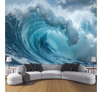 3D Papier Peint Panoramique Énormes Vagues Océan Intissé, 300×210cm Mauvais Vue Sur La Mer Grandes Murales Poster pour Salon, Adulte Chambre d'enfants, Étude Décoration