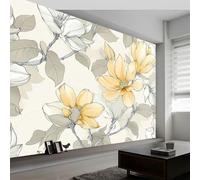 3D Papier peint panoramique fleurs rayures plantes magnolia, papier peint panoramique murale style dessiné à la main pour salon chambre chambre d'enfant - Décoration murale photo 300L x 210H cm