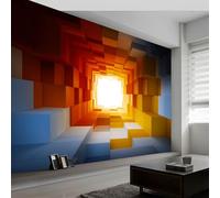3D Papier peint panoramique géométrique tunnel coloré cube, papier peint panoramique murale art abstrait pour salon chambre chambre d'enfant - Décoration murale photo 350L x 256H cm