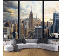 3D Papier Peint Panoramique Horizon La Ville Intissé, 260×180cm Immeubles Grande Hauteur Grandes Murales Poster pour Salon, Adulte Chambre d'enfants, Étude Décoration