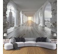 3D Papier Peint Panoramique La Ville New York Intissé, 350× 256cm Couloir Aérien Veinage Du Bois Grandes Murales Poster pour Salon, Adulte Chambre d'enfants, Étude Décoration