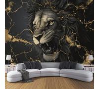 3D Papier Peint Panoramique Marbre Fissures 300×210cm Intissé Wallpaper Chambre Bureau Deco Motif Lion En Colère Animal Décoration Murale Marron