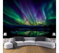 3D Papier Peint Panoramique Nature L'Alaska Aurores Boréales Vert 300×210cm Non-Tissées Mural, Nature Montagnes XXL Grandes Murales Poster pour Salon, Adulte Chambre d'enfants, Étude Décoration