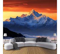 3D Papier Peint Panoramique Nature Montagnes Enneigées Soleil Rouge 100×70cm Non-Tissées Mural, Coucher Soleil Grandes Murales Poster pour Salon, Adulte Chambre d'enfants, Étude Décoration