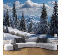 3D Papier Peint Panoramique Nature Neige Montagnes Intissé, 100×70cm Forêt Pins Plantes Grandes Murales Poster pour Salon, Adulte Chambre d'enfants, Étude Décoration
