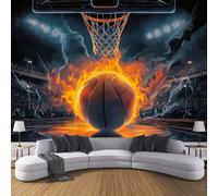 3D Papier Peint Panoramique Orange Ballon Basket Flamme 300×210cm Intissé Wallpaper Chambre Bureau Deco Motif Résumé Stade Décoration Murale Marron