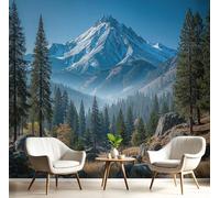 3D Papier Peint Panoramique Paysage Prairie Alpine Soie - 300×210 Cm Montagnes Enneigées Forêts Conifères Grandes Murales Poster Pour Géant 3D Salon, Adulte Chambre D'Enfants Étude Décoration Murale