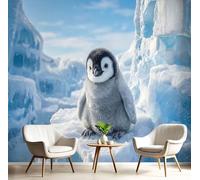 3D Papier Peint Panoramique Pingouins sur glace et neige, Papier Peint Panoramique Murale Style photographique réaliste pour Salon Chambre Chambre D'Enfant - Décoration Murale Photo 350x256cm