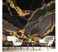 3D Papier Peint Panoramique Rayures Dorées Luxueuses Intissé, 100×70cm Marbre Montagnes Grandes Murales Poster pour Salon, Adulte Chambre d'enfants, Étude Décoration