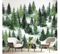 3D Papier Peint Panoramique Résumé Forêt Pins Intissé, 300×210cm Montagnes Plantes Forêts Grandes Murales Poster pour Salon, Adulte Chambre d'enfants, Étude Décoration
