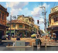 3D Papier Peint Panoramique Rues De La Ville À L'Aquarelle Soie - 300×210 Cm Scènes De Rue À Bangkok Grandes Murales Poster Pour Géant 3D Salon, Adulte Chambre D'Enfants Étude Décoration Murale