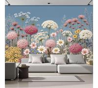 3D Papier Peint Panoramique Scène Florale Rurale Soie - 150×105 CM Fleurs Sphériques Et Éléments Marguerite Grandes Murales Poster Pour Géant 3D Salon, Adulte Chambre D'Enfants Étude Décoration Murale