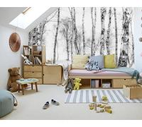 3D Papier Peint Panoramique Soie,500x280cm Papier Peint Mural Forêt Noir et Blanc, Tropicale XXL Papier Peint Tapisserie, Personnalisé 3D, pour Salon, Salle Manger, Etude, Chambre Adulte, D'enfant