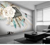 3D Papier Peint Panoramique Soie Fleurs Et Papillons 3D，150x130cm Géométrie De Luxe Moderne Murales Poster pour le salon ou la chambre à coucher