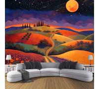 3d Papier Peint Panoramique Soie Paysage À Peinture À L'Huile 400×280cm Champs Fleurs Des Villages Montagne Grandes Murales Soie Poster pour Salon, Adulte d'enfants, Étude Bureau Décoration Coloré