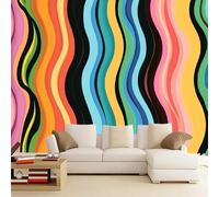 3D Papier Peint Panoramique Soie Vagues Colorées，200x150cm Lignes D'Illusion D'Optique Murales Poster pour le salon ou la chambre à coucher