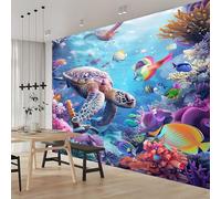 3D Papier Peint Panoramique Tapisserie Intissée Murales Animal Marin Tortue De Mer 350x256 cm, Papier Peint Enfant Salon Chambre Décoration Murale