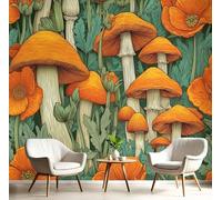 3D Papier Peint Panoramique Vert Sauge Tissus non tissés Feuilles Abstraites,260×180cm Murales Panoramique Orange Champignon Bois pour Salon, Adulte Chambre d'enfants, XL Décoration Murale