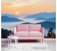 3D Papier Peint Paysage De Montagne Brumeux Lever Du Soleil Vallée Pins | Tissu en Soie Véritable à la Texture Raffinée Adapté au Salon Chambre Bureau Salle Manger et Mur Derrière le TV-200cm×140cm