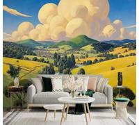3D Papier Peint Paysage Rural Ensoleillé Rivière Collines Ondulantes Ciel | Soie Texturée Haut de Gamme Idéale Pour le Bureau la Salle à Manger Salon Chambre Canapé et Décoration Murale-150cm×105cm