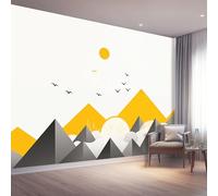 3D Papier peint photo non tissé, Minimaliste Géométrique Montagnes Motif Papier Peint Panoramique Décor, 200 x 140 cm Grandes Poster Murales Pour Chambre Salon Bureau Décoration, Blanc