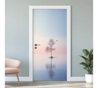 3D Papier Peint Porte Arbre Oiseau Trompe L'oeil Stickers Porte Nature Minimalisme, Poster Porte Dégradé, Auto-Adhésif Vinyle Imperméable Autocollant Mural 95x215 cm U4s252