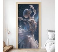 3D Papier Peint Porte Ballet Squelette Trompe L'oeil Stickers Porte Danse Crâne, Poster Porte Ciel Étoilé, Auto-Adhésif Vinyle Imperméable Autocollant Mural 95x215 cm R3d139