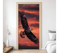 3D Papier Peint Porte Trompe L'Oeil Effect Aigle Affiche Pygargue à Tête Blanche Sticker de Porte Poster, Auto-adhésif Imperméable Sauvage Oiseaux Autocollant Mural 88x200 cm C4l137