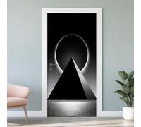 3D Papier Peint Porte Trompe L'Oeil Effect Cercle Triangle Cube Affiche Pyramide Soleil Sticker de Porte Poster, Auto-adhésif Imperméable Minimaliste Géométrie Autocollant Mural 95x215cm W8w109