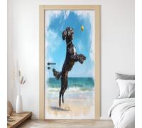 3D Papier Peint Porte Trompe L'Oeil Effect Chien Mignon Affiche Animal de Compagnie Chiot Sticker de Porte Poster, Auto-adhésif Imperméable Animaux Plage Autocollant Mural 95x215 cm O5l20