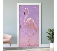 3D Papier Peint Porte Trompe L'Oeil Effect Flamant Rose Affiche Oiseau Tropical Sticker de Porte Poster, Auto-adhésif Imperméable Luxe Moderne Autocollant Mural 95x215cm S4l164