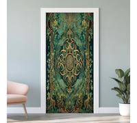 3D Papier Peint Porte Trompe L'Oeil Effect Nœud Celtique Affiche Feuilles Vertes Sticker de Porte Poster, Auto-adhésif Imperméable Rétro Médiéval Autocollant Mural 95x215cm T4L164