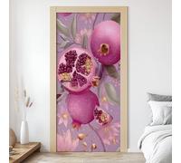 3D Papier Peint Porte Trompe L'Oeil Effect Rose Grenade Affiche Fleurs Feuilles Sticker de Porte Poster, Auto-adhésif Imperméable Fruits Autocollant Mural 88x200 cm H4a209