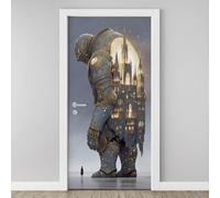 3D Papier Peint Porte Trompe L'Oeil Effect Samouraï Robot Géant Affiche Château Gothique Sticker de Porte Poster, Auto-adhésif Imperméable Science-Fiction Garçon Autocollant Mural 95x215cm F4f89