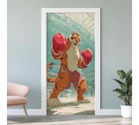 3D Papier Peint Porte Trompe L'Oeil Effect Tigré Affiche Animal Boxe Sticker de Porte Poster, Auto-adhésif Imperméable Sport Combat Autocollant Mural 88x200 cm S3g161