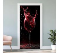3D Papier Peint Porte Verre à Vin Rouge Trompe L'oeil Stickers Porte Moderne, Poster Porte Bar Cuisine, Auto-Adhésif Vinyle Imperméable Autocollant Mural 95x215 cm U4s284