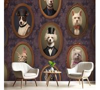 3D Papier Peint Portraits D'Animaux Vintage Papier Peint Panoramique Style Victorien Tapisserie Revêtement Mural Pour Salon Chambre Chambre D'Enfant, 400x280cm, Brun