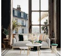 3D Papier Peint Rétro Architecture Vue Depuis Une Fenêtre Campagne Plantes | Texture Soyeuse Haut de Gamme Adaptée au Bureau à la Salle Manger au Coin Canapé Chambre Salon et Mur Derrière TV-430cm×300cm