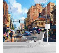 3D Papier Peint Soie Murale Scène De Rue À Bangkok Circulation Décor Murale Fresque Scène De Rue Rétro D'Asie Du Sud-Est Panoramique Fresque Pour Salon & Chambre Fond TV Décor Poser 250x175cm