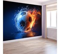 3D Papier Peint Sports Football D'Eau et de Feu, Peinture Murale Intissé Photo Style Fantastique Mural Poster Salon Chambre Mur de fond Chambre des Enfants Bureau de Maison, 200 x 140 cm (L x H)