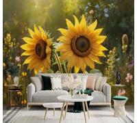 3D Papier Peint Trois Dimensions Végétaux Tournesols Soleil Paysage Naturel | Texture Soyeuse Haut de Gamme Adaptée au Bureau à la Salle Manger au Coin Canapé Chambre Salon et Mur Derrière TV-200cm×140cm