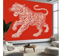 3D Papier Peint Vintage Gravure Bois Tigre en colère Papier peint panoramique Rouge Pour Salon Chambre Chambre D'Enfant Décoration Murale Poster 350 x 256 CM