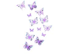 3D Papillon Decoration Lot de 12 autocollants muraux 3D creux en forme papillon doré et argenté, décoration artistique for la maison, for fête, mariage(PURPLE)
