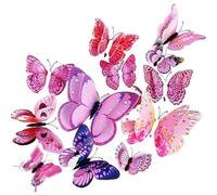 3D Papillon Decoration Lot de 12 autocollants muraux 3D double couche en forme papillon for réfrigérateur, cuisine, décoration d'intérieur(PURPLE)