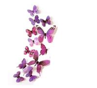 3D Papillon Decoration Lot de 12 autocollants muraux 3D en forme papillon, effet miroir coloré, amovibles, for décoration la maison, chambre d'enfant(03-purple)