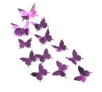 3D Papillon Decoration Lot de 12 autocollants muraux 3D en forme papillon, effet miroir coloré, amovibles, for décoration la maison, chambre d'enfant(Purple Mirror)