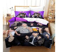 3D Parure De Lit BTS Bulletproof Boy Literie Taies d'oreiller Quilt Housse De Couette Enfant,Motif Imprimé 3D,hypoallergénique Single（140x200cm）