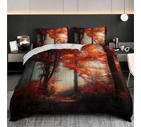 3D Parure de lit Microfibre Feuilles D'éRable De La ForêT d'automne Housse De Couette 140x200 cm 1 Personne Couleur Orange 3 Pièces Ultra Doux Parure de Lit pour Enfant Adulte avec 2 Taies